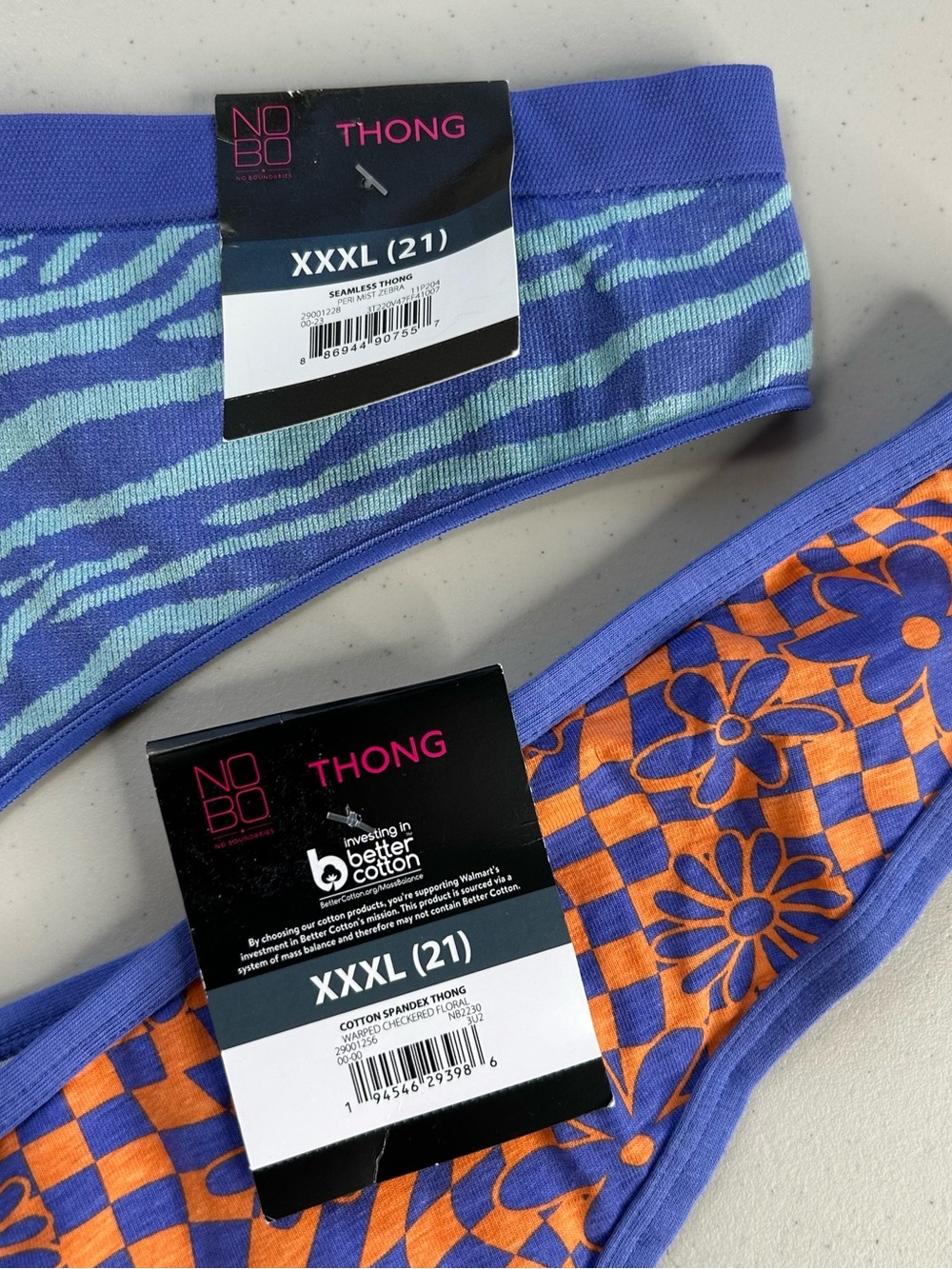 No Boundaries Women's Seamless Thong Panties 3XL Peri Mist Zebra & Warped Floral - Picture 2 of 4